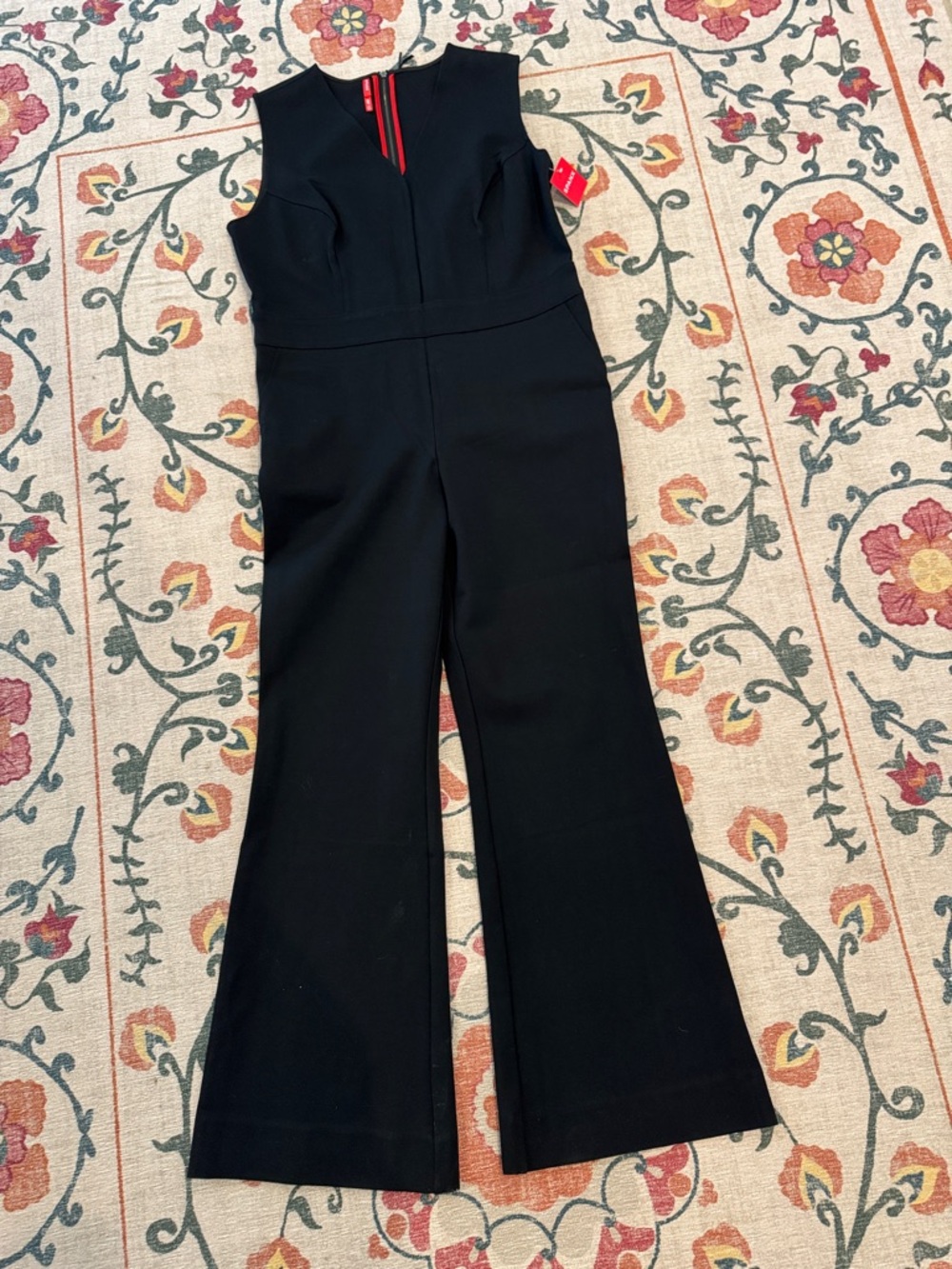 SPANX Black Sleeveless Flared-Leg Jumpsuit